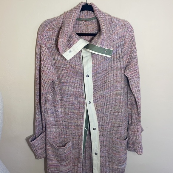 Free People Size L Under The Boardwalk Maxi Cardigan Sweater Ribbed knit - Picture 5 of 10